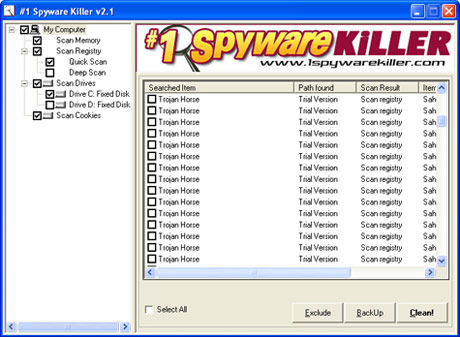 Spyware killer screenshot :