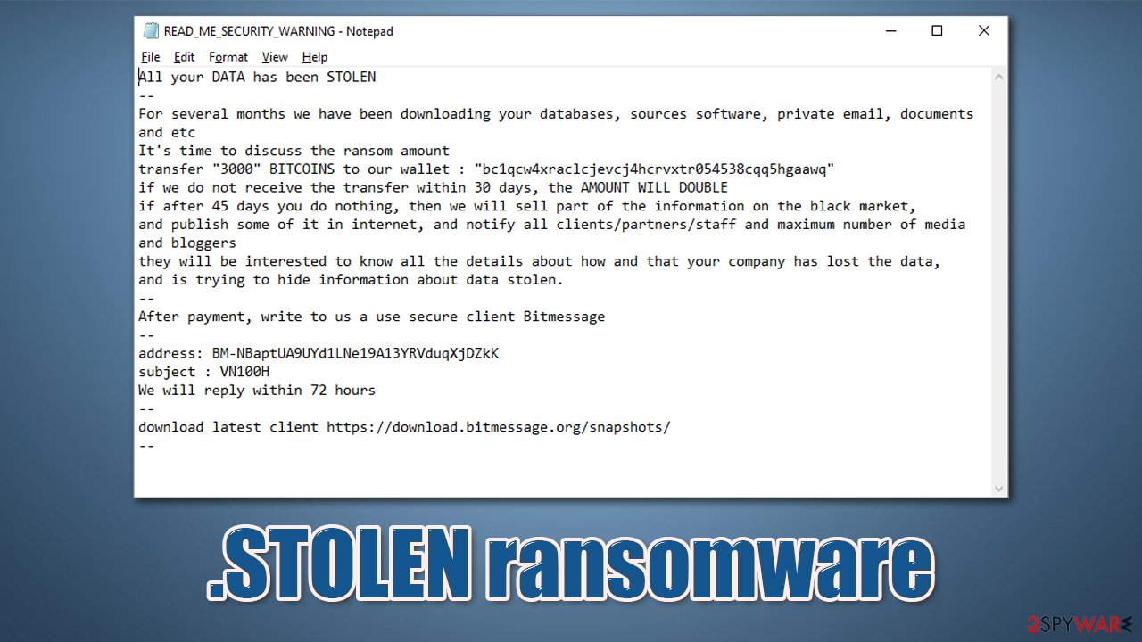 Remove STOLEN Ransomware Virus Recovery Instructions Included