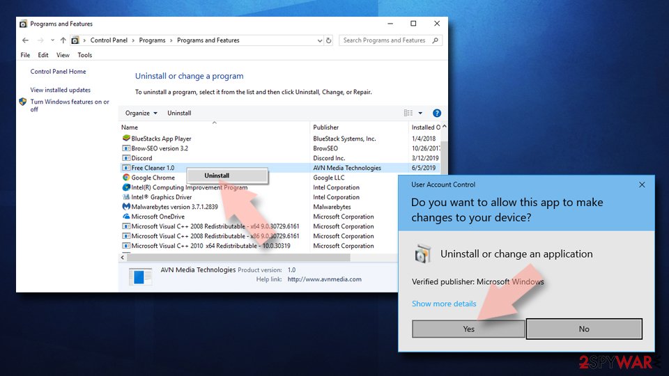 Uninstall the unwanted program from Windows