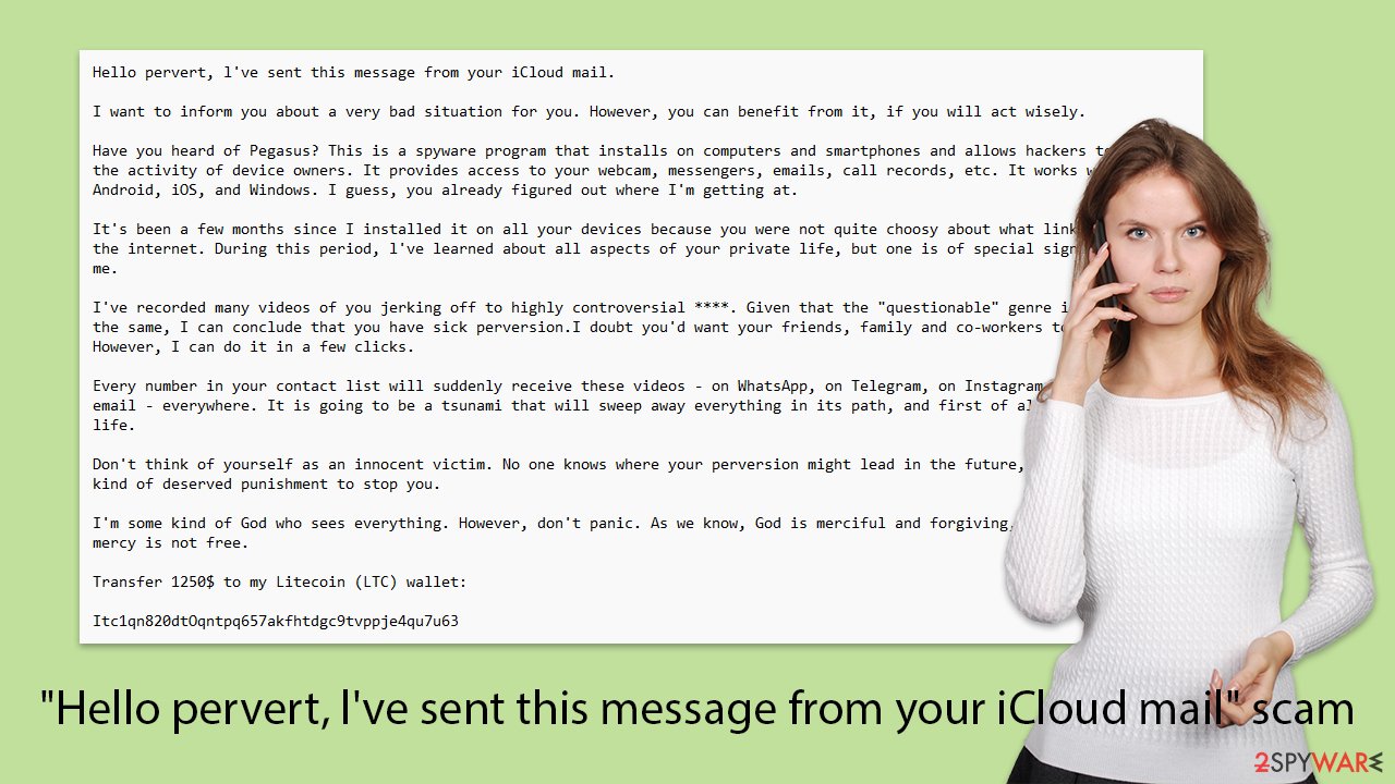 "Hello pervert, l've sent this message from your iCloud mail" scam