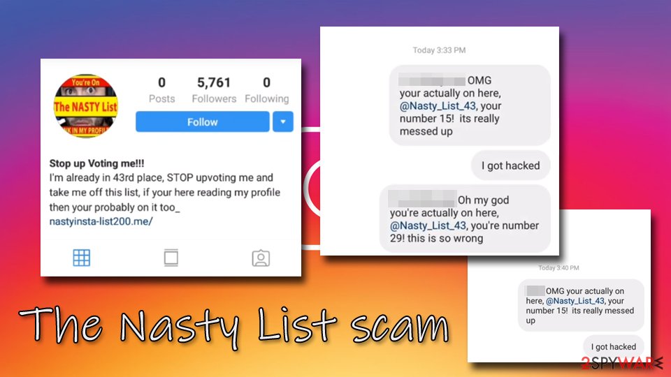 instagram virus nasty list scam - instagram virus following
